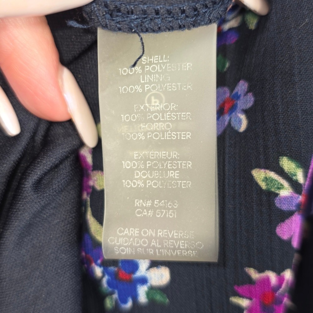 Calvin Klein Dress Navy Floral Print A-Line Hi-Low Wrap Size 14 - Picture 15 of 16